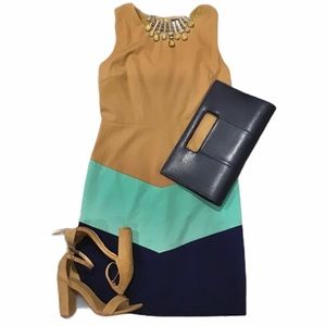 Lulu's C. Luce nude and blue chevron dress